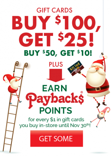 Holiday Gift Card Deal is Here! Buy $50, Get $10!